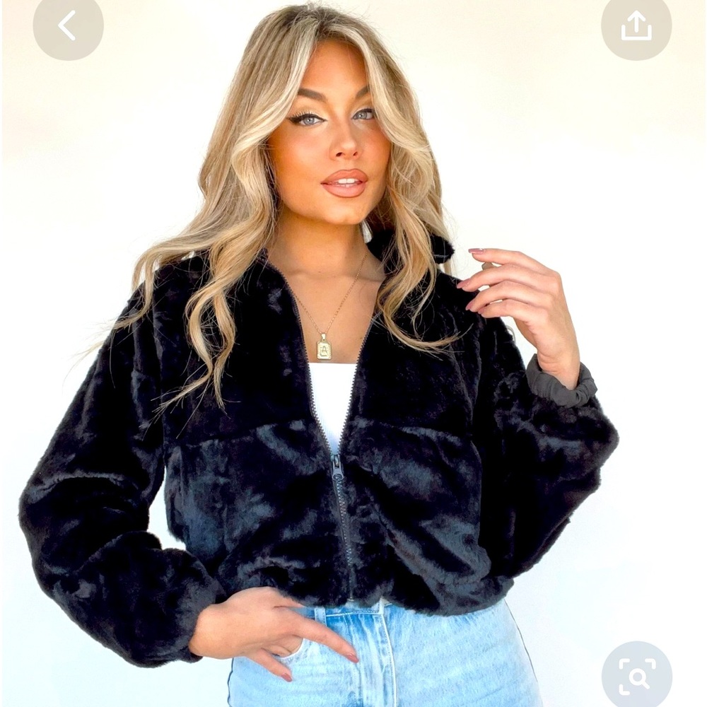 Black faux fur cropped jacket